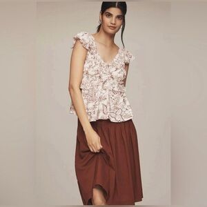 ▪️NWT Anthropologie Ruched Cap-Sleeve Top